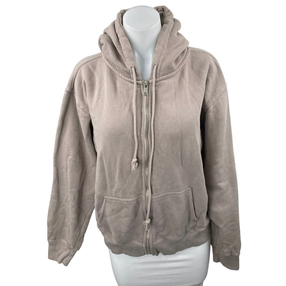 Brandy Melville Women's Beige Taupe Full Zip Hoodie Hooded Sweatshirt Top Size S